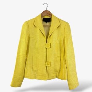 Lafayette 148 Yellow Tweed Jacket Size 4 Snap Button Zip Front Office Preppy